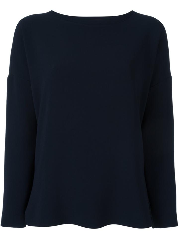 Alberto Biani Lateral Slit Longsleeved Blouse, Women's, Size: 40, Blue, Triacetate/polyester