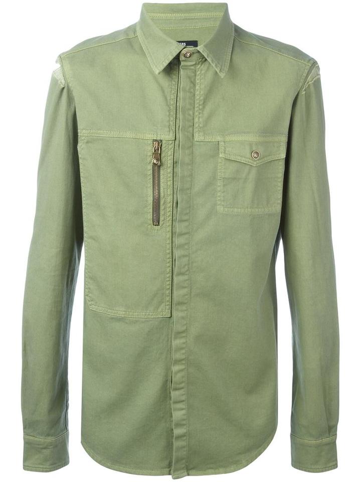Versus Pocketed Shirt, Men's, Size: 44, Green, Cotton/spandex/elastane