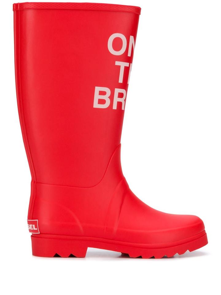 Diesel Only The Brave Print Boots - Red