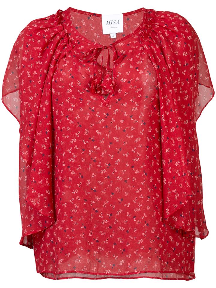 Misa Los Angeles Floral Print Ruffle Blouse - Red