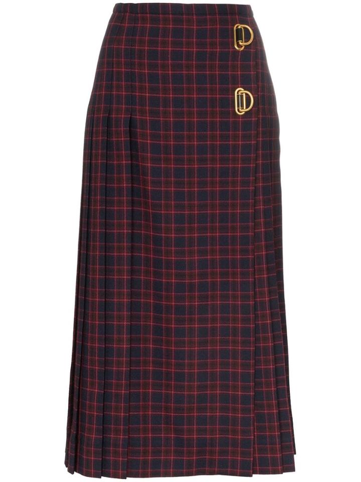 Burberry Arroux Check Print Pleated Wool Skirt - Blue
