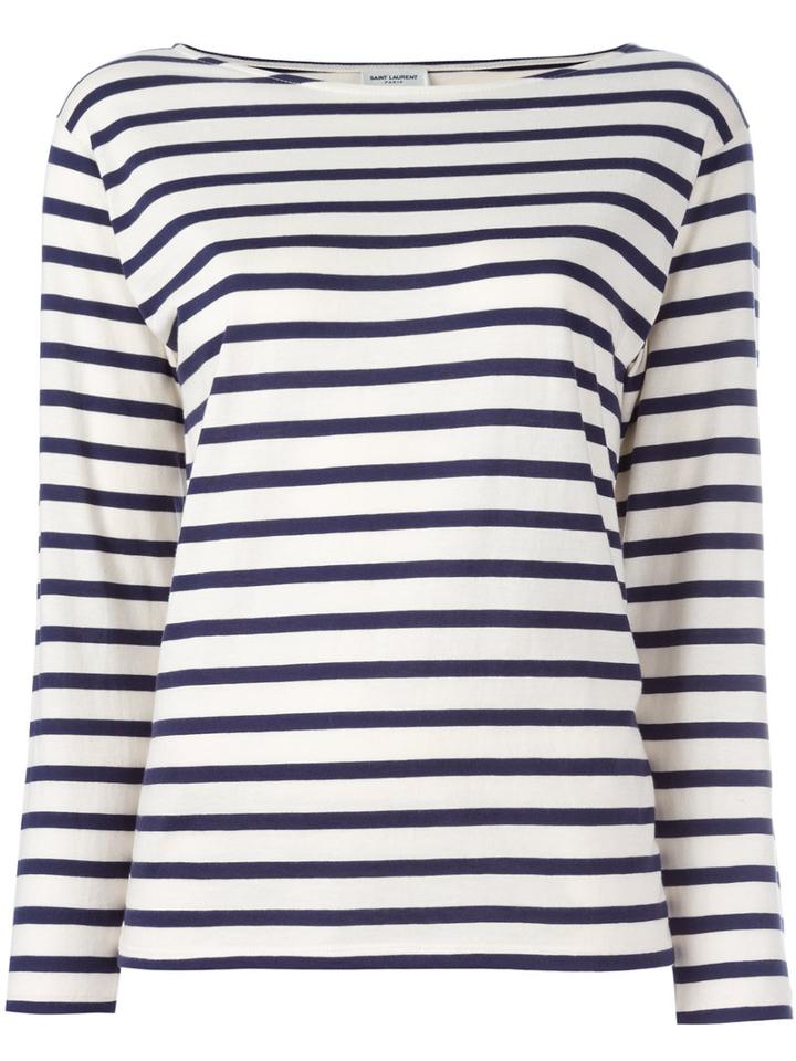 Saint Laurent Breton Stripe T-shirt, Women's, Size: Medium, White, Cotton