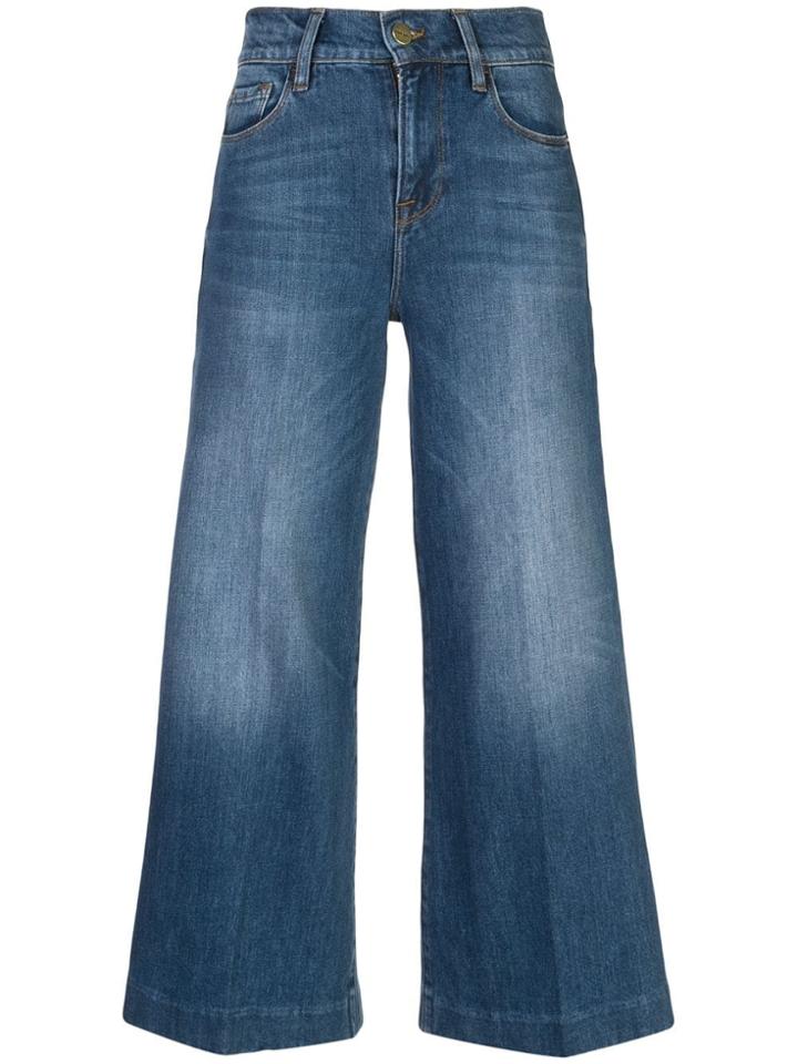 Frame Cropped Wide Leg Jeans - Blue
