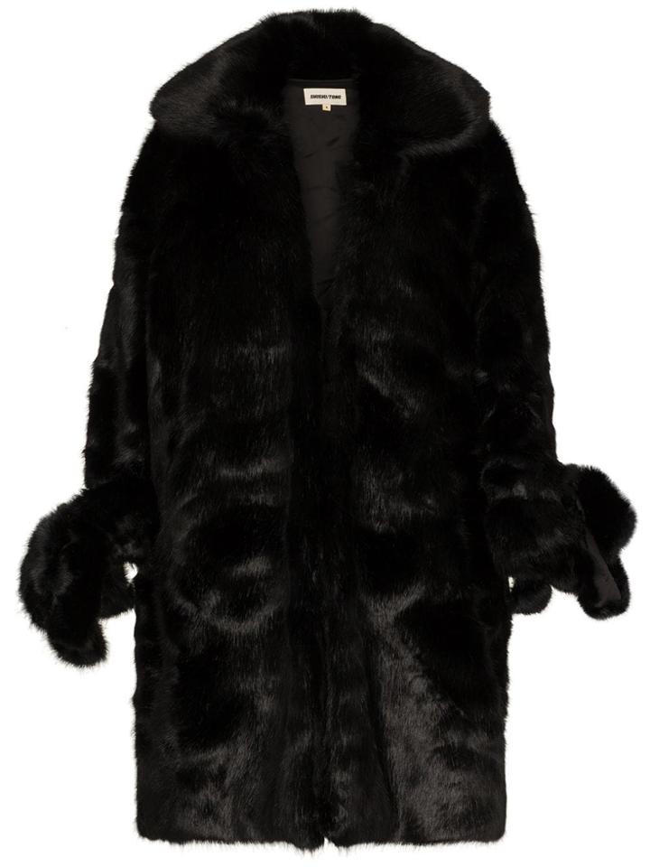 Shushu/tong Knee Length Exaggerated Cuff Faux Fur Coat - Black