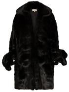 Shushu/tong Knee Length Exaggerated Cuff Faux Fur Coat - Black