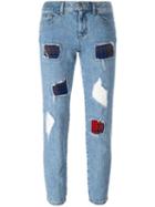 Steve J & Yoni P Ripped Cropped Jeans, Women's, Size: Large, Blue, Cotton/polyester/rayon