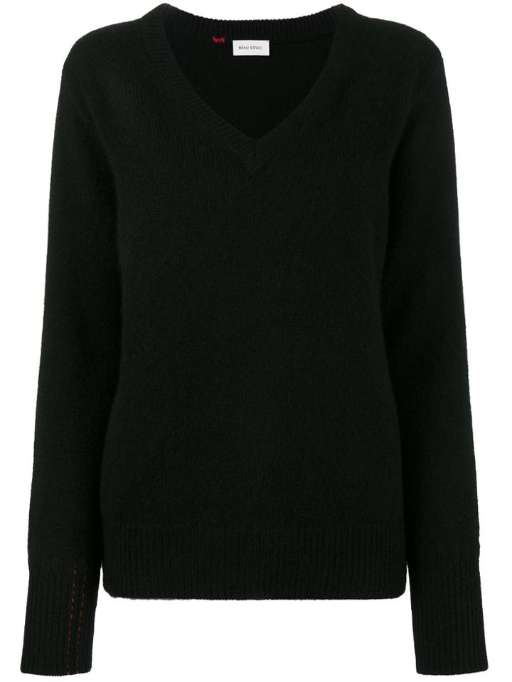 Beau Souci Slouchy V Neck Jumper - Black