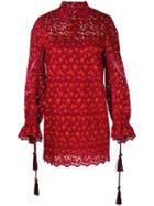 Sacai Collared Floral Lace Shirt Dress, Women's, Size: 2, Red, Cupro/rayon/polyester/polyurethane