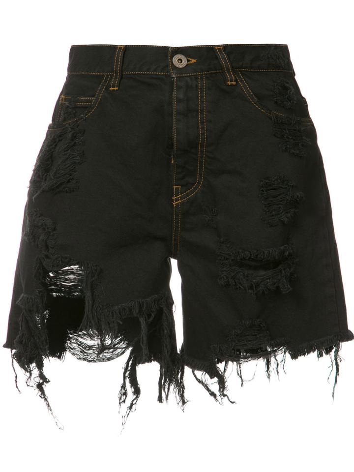 Faith Connexion Destroyed Denim Shorts - Black