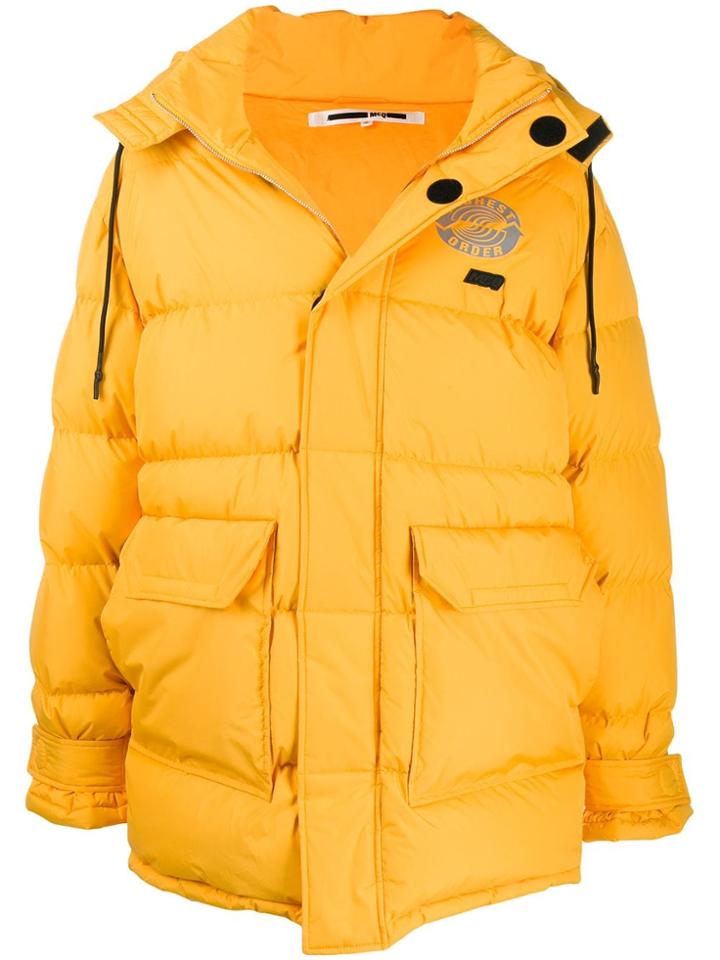 Mcq Alexander Mcqueen Oversized Logo-patch Padded Coat - Yellow