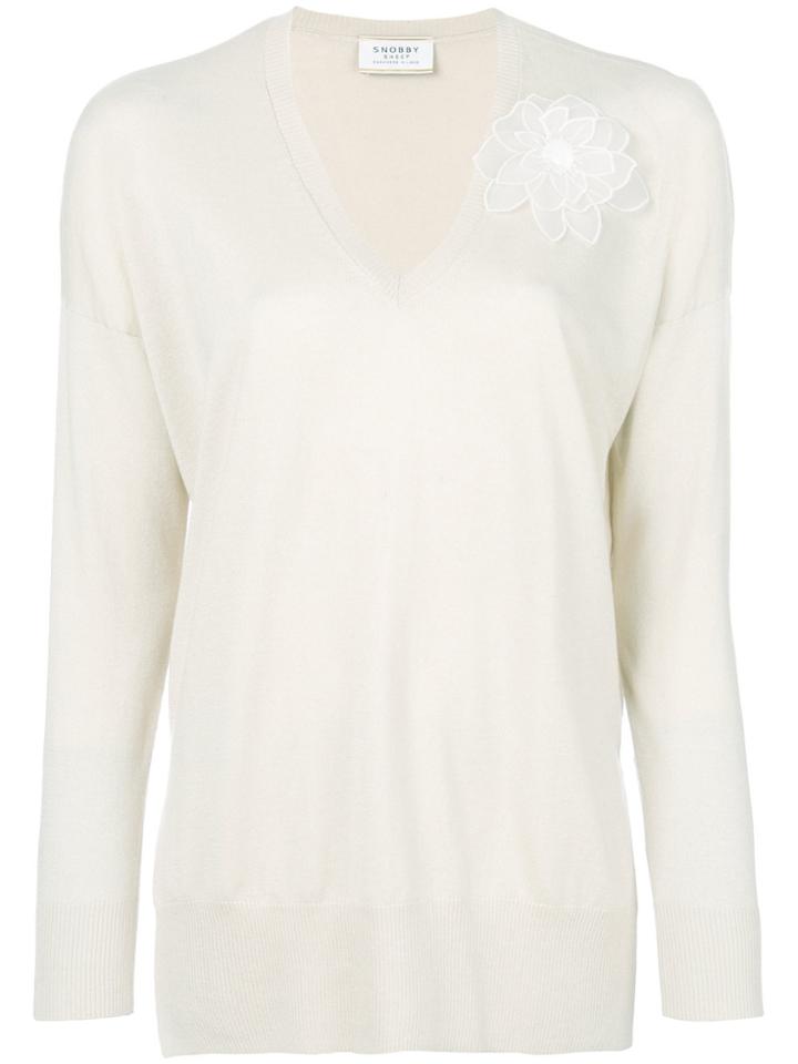 Snobby Sheep Flower Detail V-neck Jumper - Nude & Neutrals