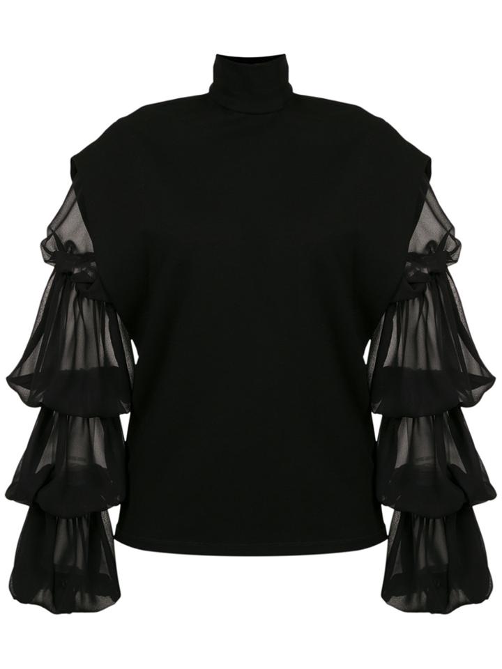 Gloria Coelho Sheer Layered Sleeves Blouse - Black