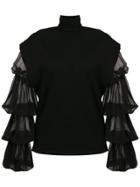 Gloria Coelho Sheer Layered Sleeves Blouse - Black
