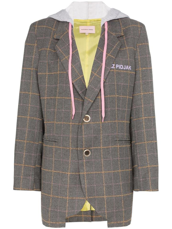 Natasha Zinko Hooded Checked Blazer - Grey