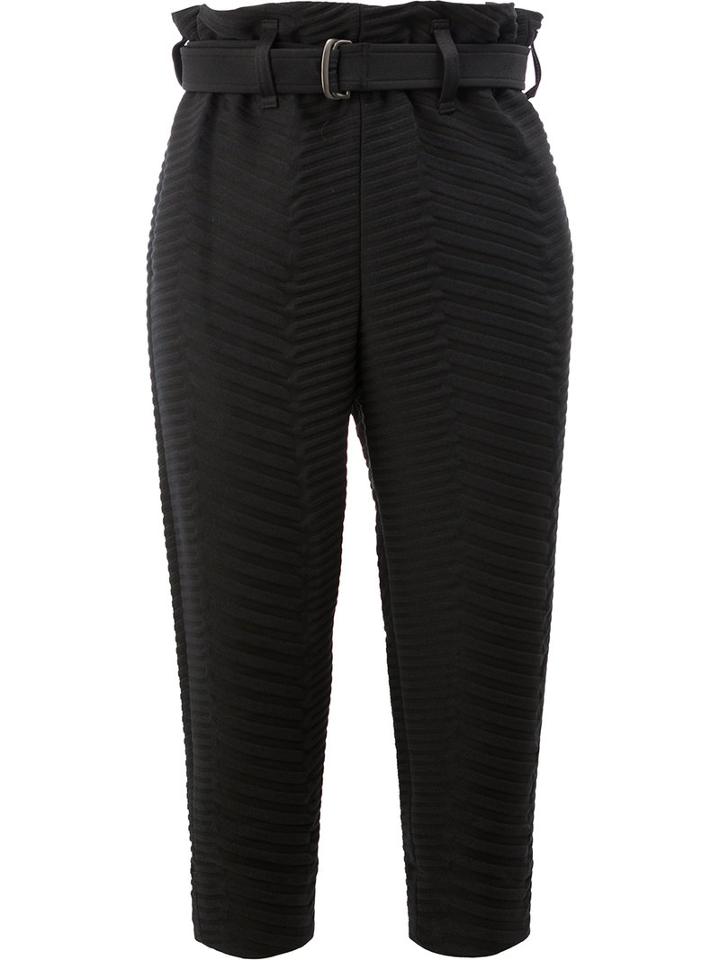 Issey Miyake Cropped Chevron Quilted Trousers, Women's, Size: 3, Black, Polyester