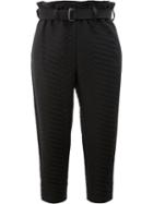 Issey Miyake Cropped Chevron Quilted Trousers, Women's, Size: 3, Black, Polyester