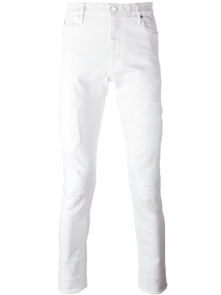 Road To Awe Distressed Slim Fit Jeans, Men's, Size: 32, White, Cotton/polyester/spandex/elastane