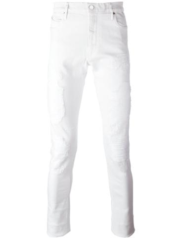 Road To Awe Distressed Slim Fit Jeans, Men's, Size: 32, White, Cotton/polyester/spandex/elastane