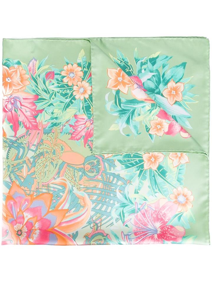 Salvatore Ferragamo Floral Print Scarf, Women's, Green, Silk