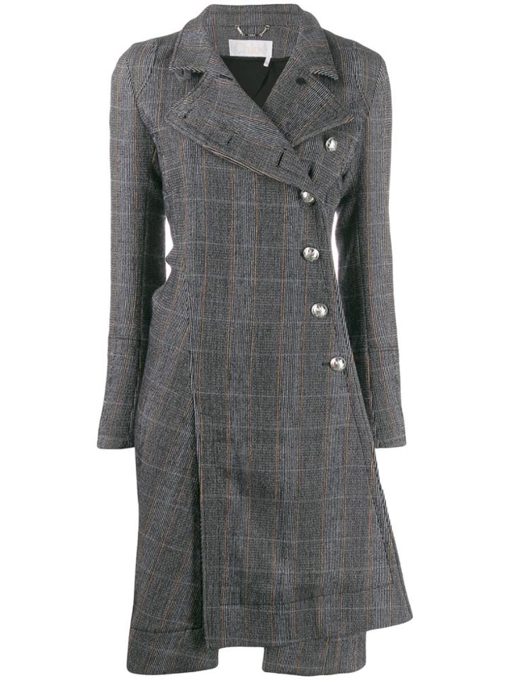 Chloé Asymmetric Checked Coat - Grey