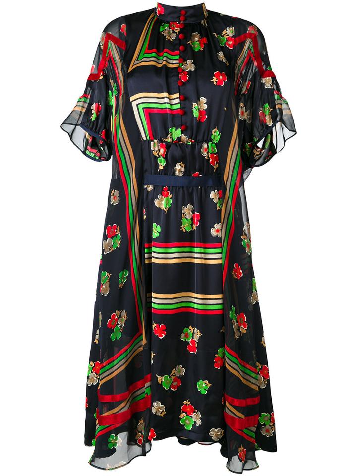 Sacai - Floral Stripe Shirt Dress - Women - Polyester/cupro - 1, Blue, Polyester/cupro