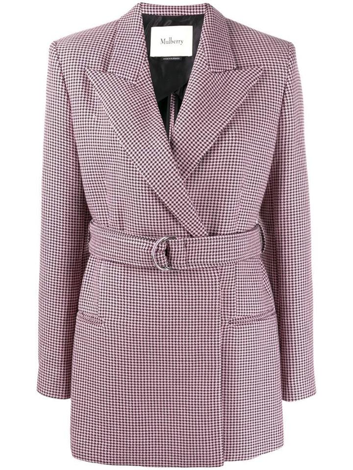 Mulberry Belted Houndstooth Blazer - Pink