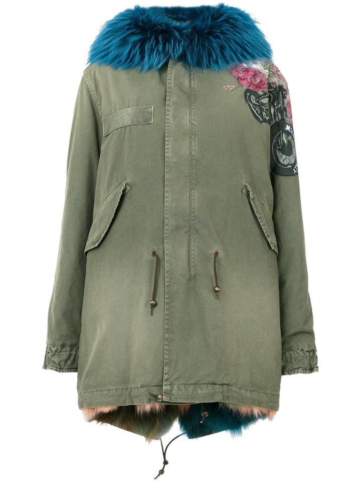 Mr & Mrs Italy - Embroidered Parka Jacket - Women - Cotton/fox Fur/racoon Fur/rabbit Fur - S, Green, Cotton/fox Fur/racoon Fur/rabbit Fur