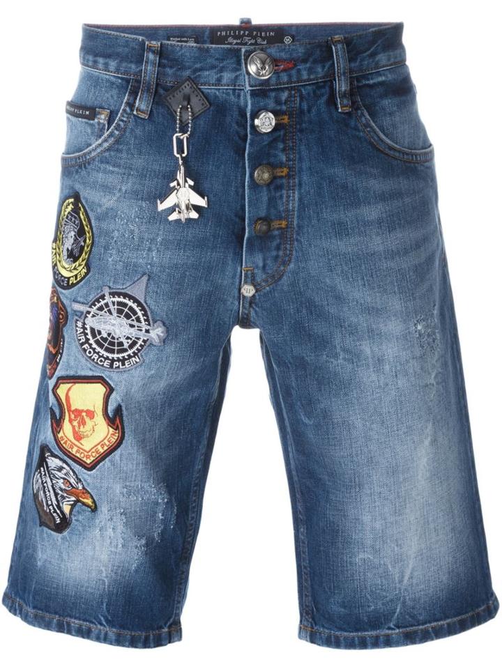 Philipp Plein Patched Denim Bermudas