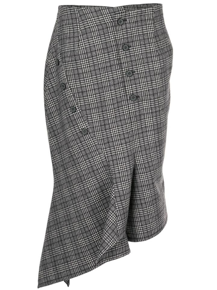 Dawei Asymmetric Check Skirt - Grey