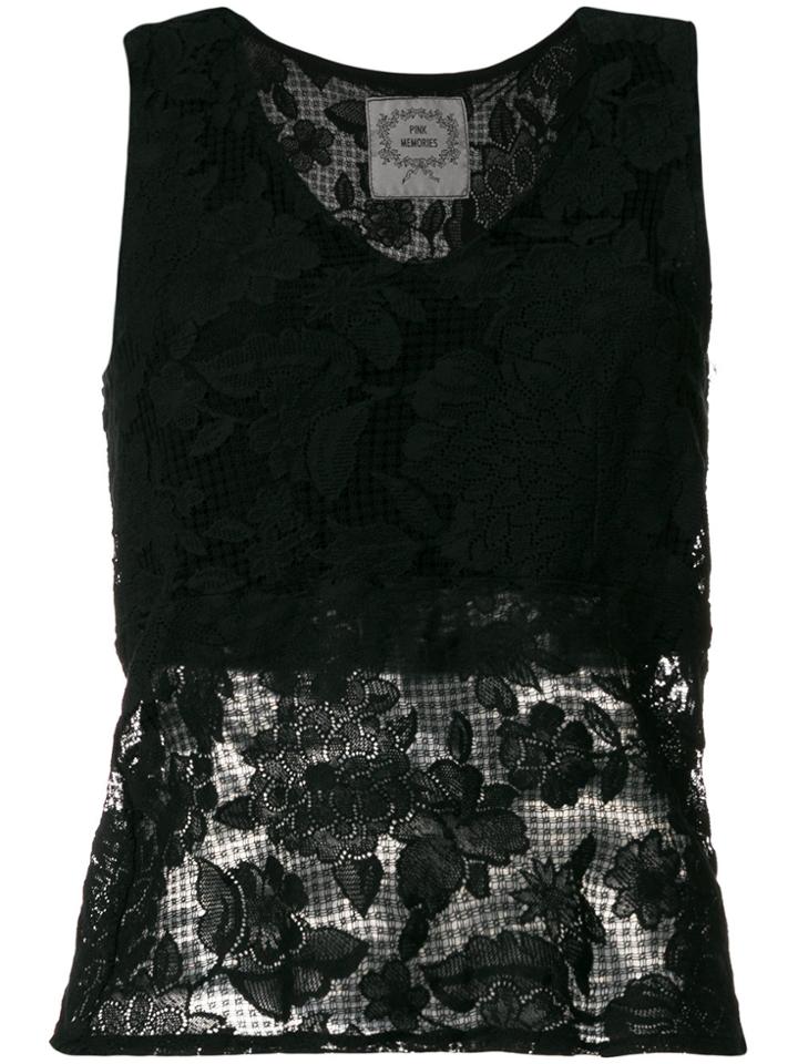 Pink Memories Lace Layered Tank - Black