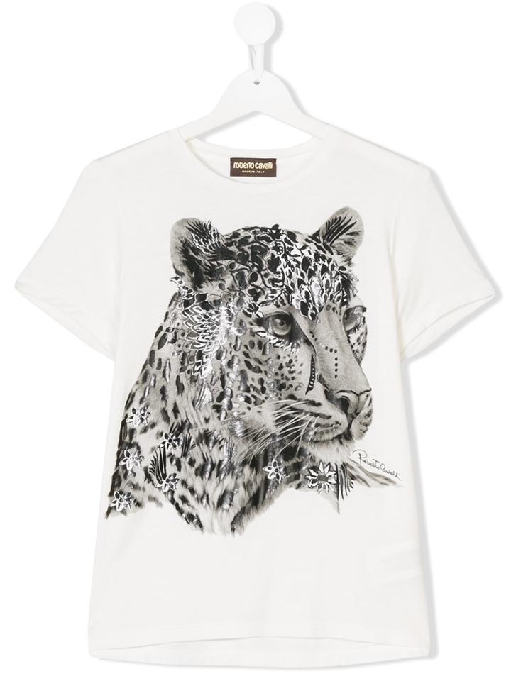 Roberto Cavalli Kids Leopard Print T-shirt - White