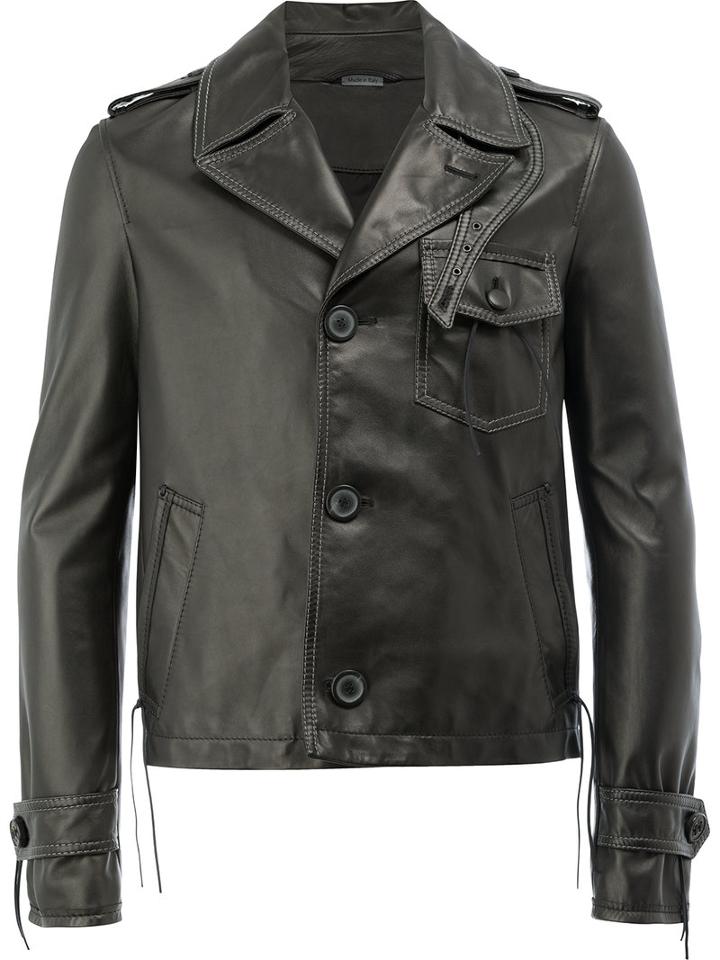 Lanvin - Buttoned Leather Jacket - Men - Cotton/lamb Skin/viscose - 50, Black, Cotton/lamb Skin/viscose