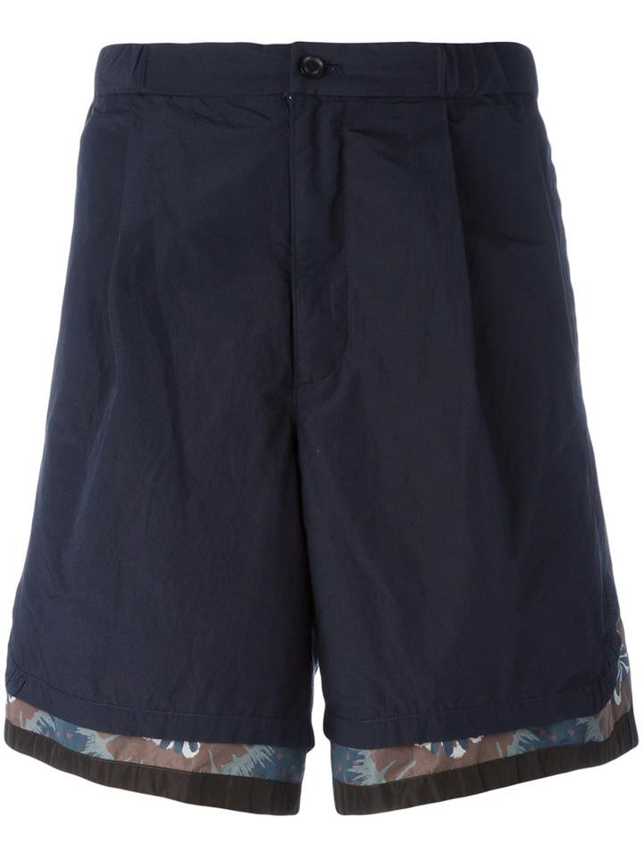 Kolor Printed Trim Shorts, Men's, Size: 5, Blue, Cotton/polyester
