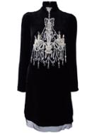 Dolce & Gabbana Chandlier Mock Velvet Dress, Women's, Size: 38, Black, Viscose/silk/polyester