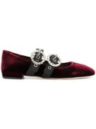 Miu Miu Embellished Buckled Ballerinas - Pink & Purple