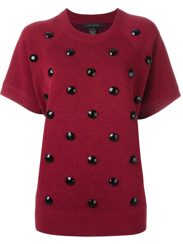 Marc Jacobs Embellished Short Sleeve Sweatshirt, Women's, Size: Medium, Red, Cotton/nylon/viscose/wool