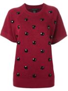 Marc Jacobs Embellished Short Sleeve Sweatshirt, Women's, Size: Medium, Red, Cotton/nylon/viscose/wool