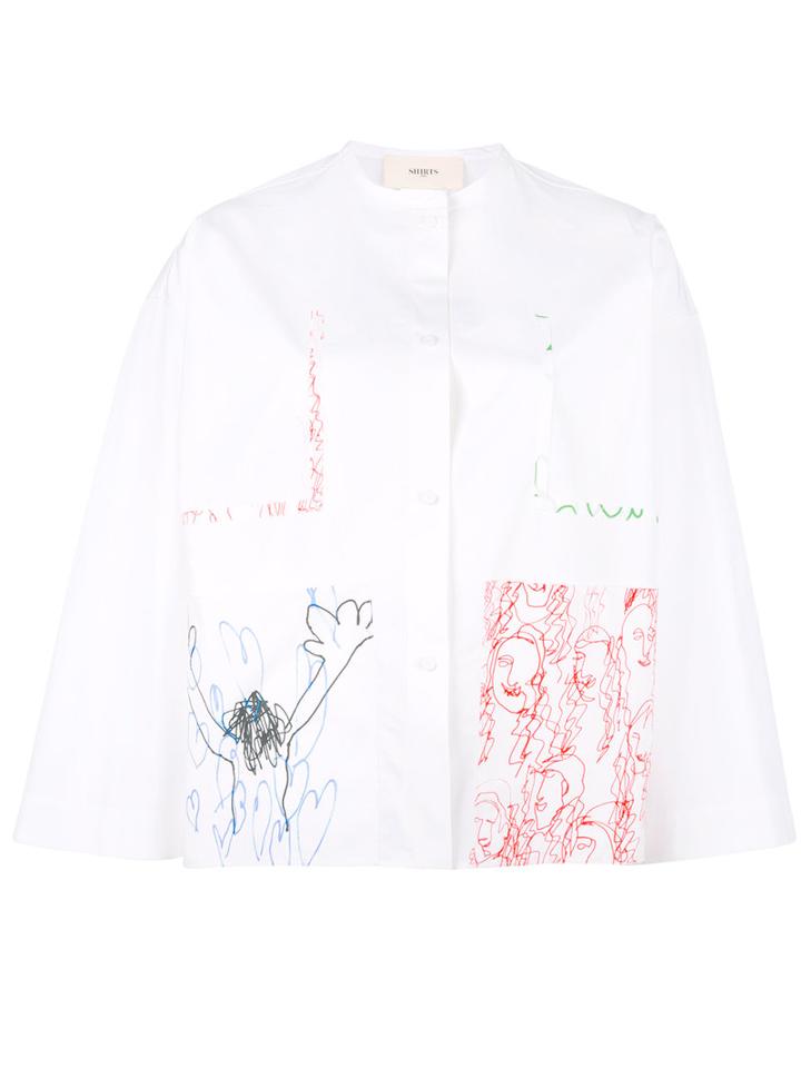 Ports 1961 Hand Drawing Print Shirt, Women's, Size: 40, White, Cotton