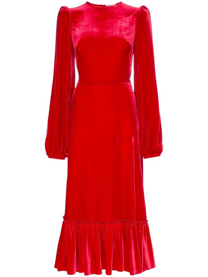 The Vampire's Wife Peplum Hem Velvet Silk Blend Dress - Red