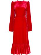 The Vampire's Wife Peplum Hem Velvet Silk Blend Dress - Red