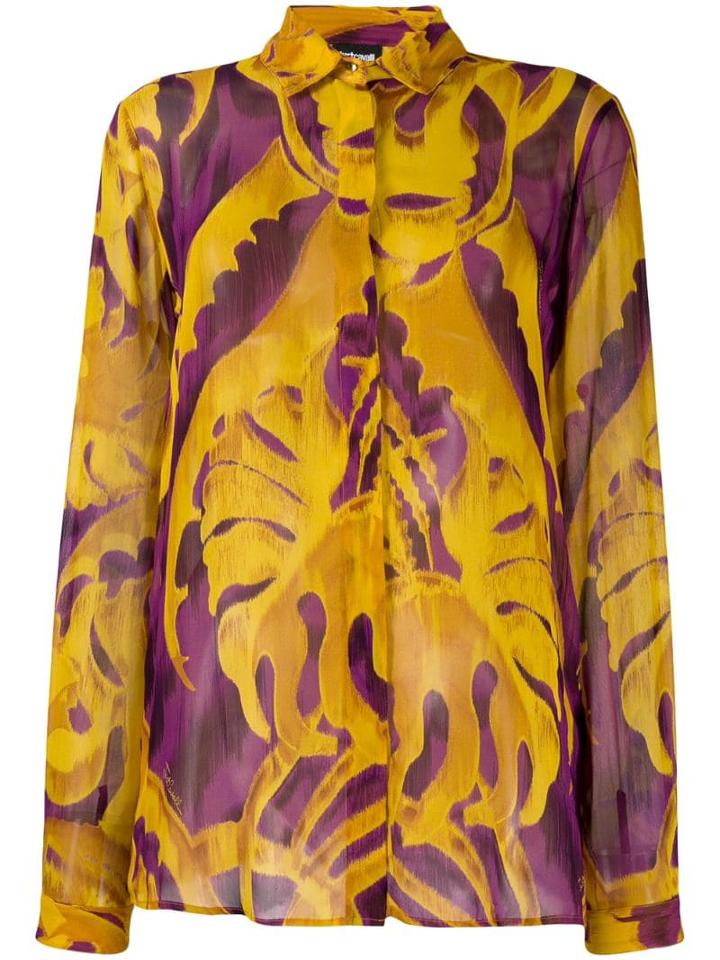 Just Cavalli Leaf Pattern Drape Shirt - Yellow
