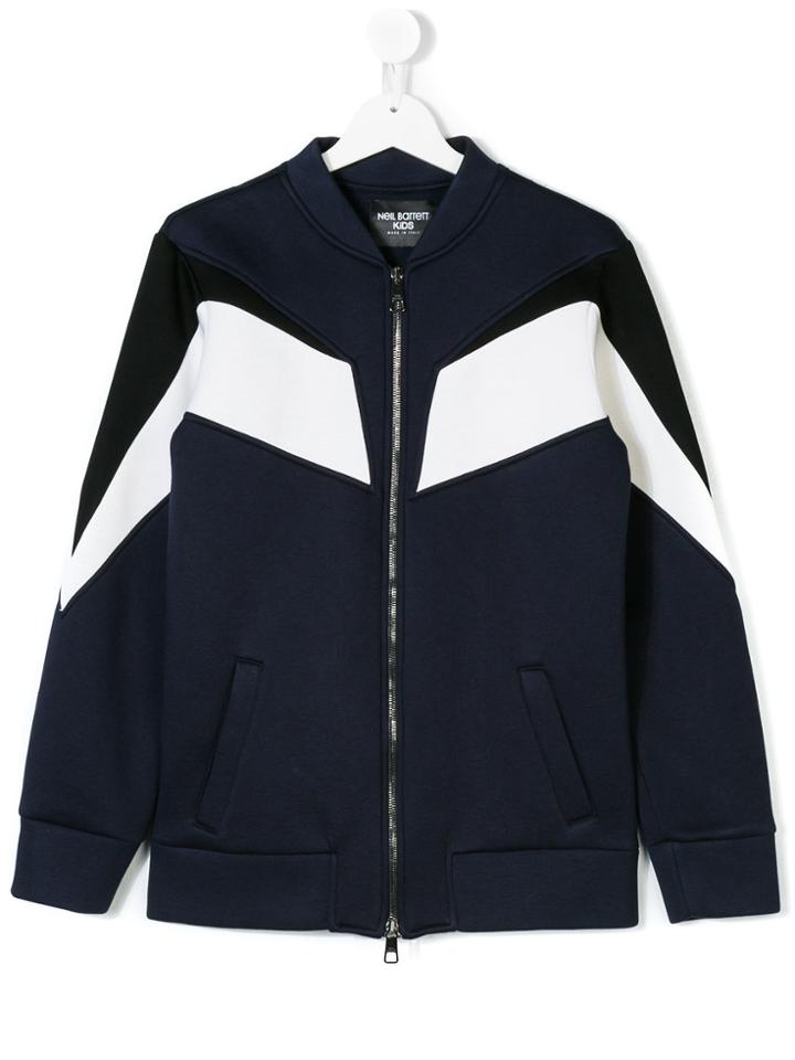 Neil Barrett Kids Geometric Stripe Jersey Bomber Jacket - Blue