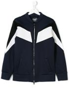 Neil Barrett Kids Geometric Stripe Jersey Bomber Jacket - Blue