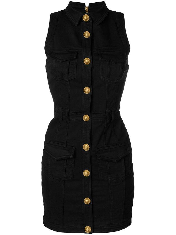 Balmain Fitted Denim Dress - Black