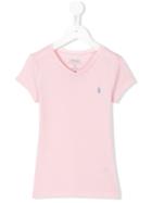 Ralph Lauren Kids Logo V-neck T-shirt, Girl's, Size: 7 Yrs, Pink/purple