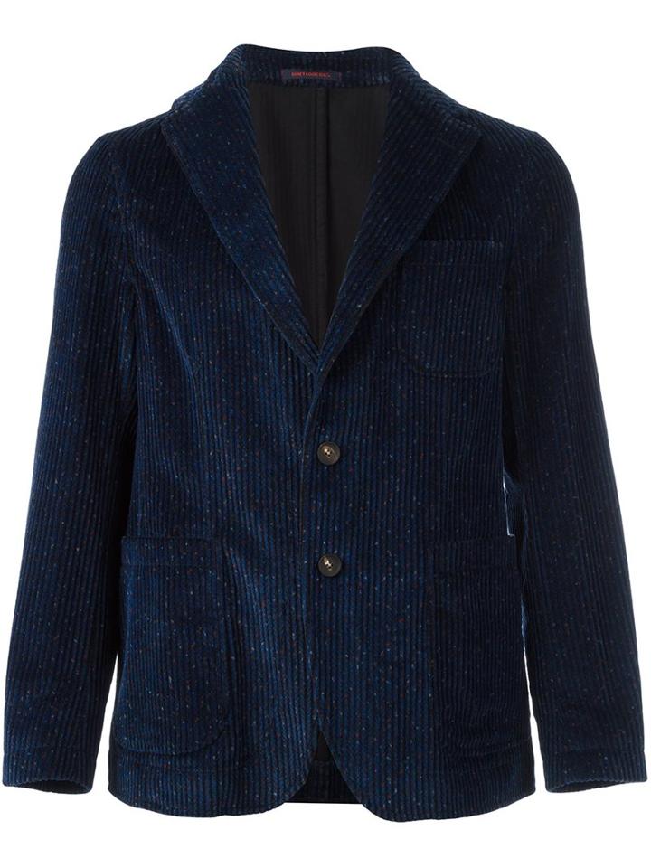The Gigi Notched Lapels Ribbed Blazer, Men's, Size: 52, Blue, Cotton/cupro