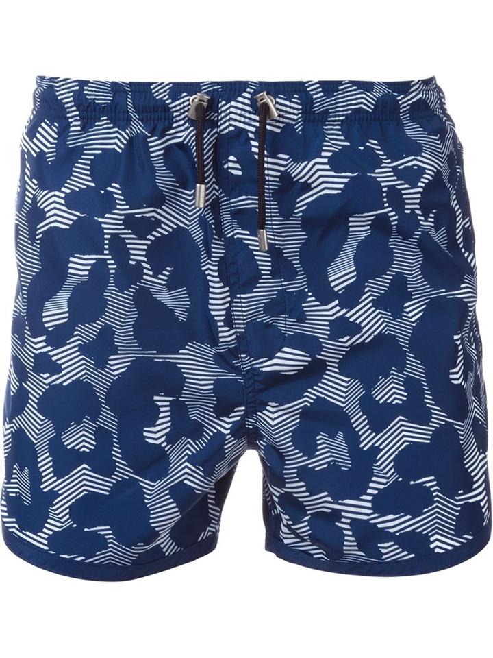 Neil Barrett Abstract Print Swimming Shorts, Men's, Size: M, Blue, Polyester