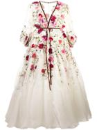 Marchesa Flared Floral Gown - White