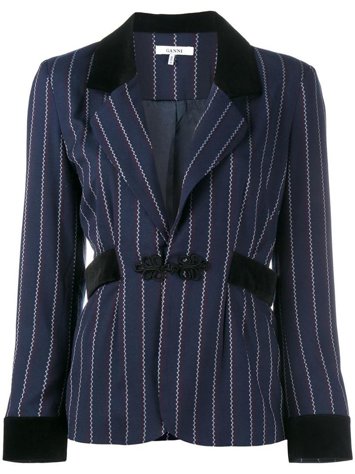 Ganni Pinstripe Blazer, Women's, Size: 38, Blue, Polyester/rayon/spandex/elastane/polyester