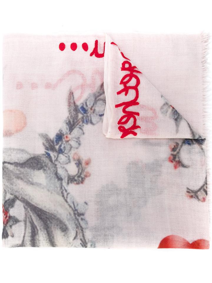 Faliero Sarti Floral Raw Edge Scarf - Pink & Purple